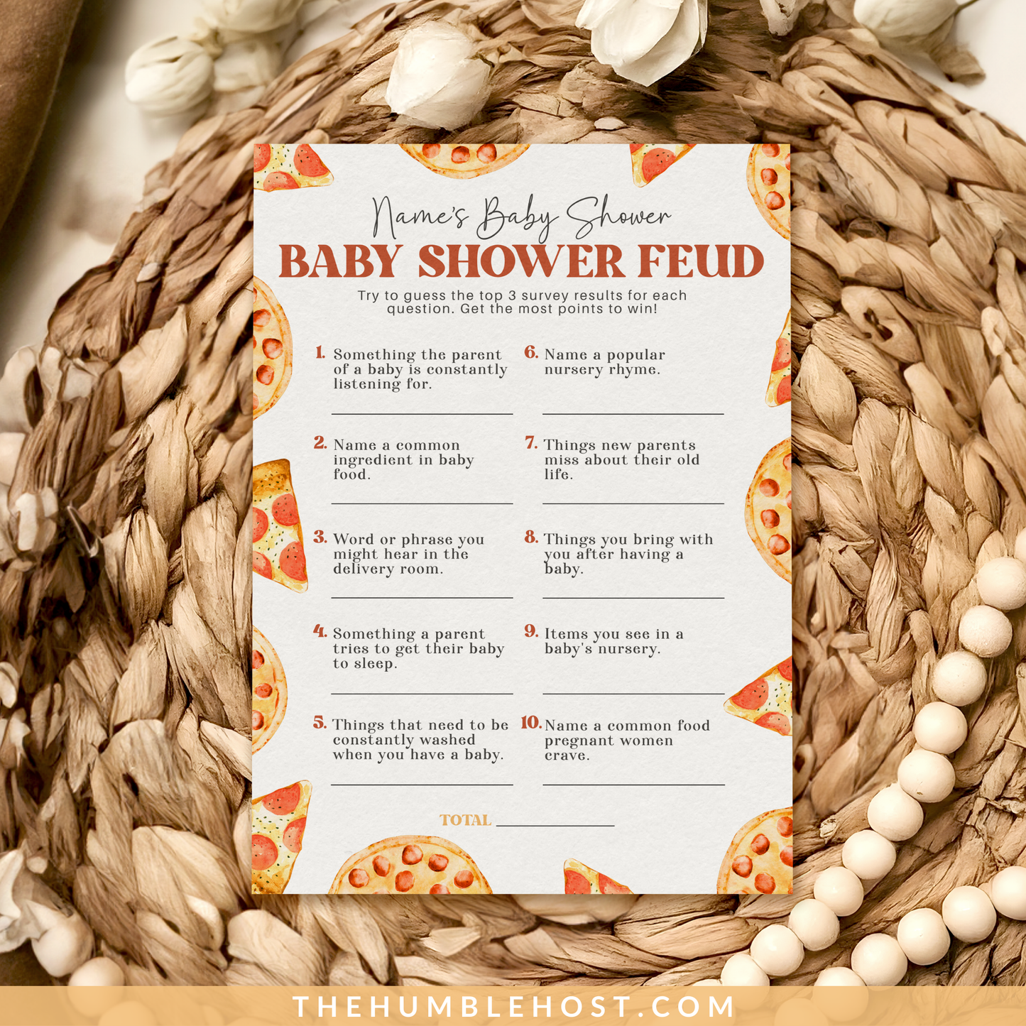 Slice Slice Baby Shower Game, Family Feud Baby Trivia, Pizza Baby Shower Printable Game Template, Gender Neutral Baby Game Editable Template, coed baby shower, editable shower, baby shower trivia, printable games, shower games girl, shower games boy