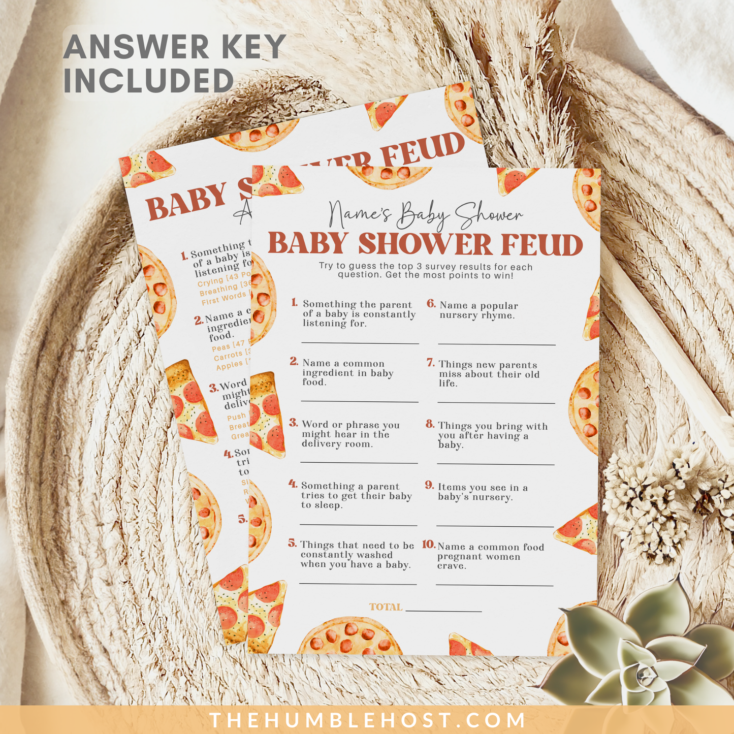 Slice Slice Baby Shower Game, Family Feud Baby Trivia, Pizza Baby Shower Printable Game Template, Gender Neutral Baby Game Editable Template, coed baby shower, editable shower, baby shower trivia, printable games, shower games girl, shower games boy