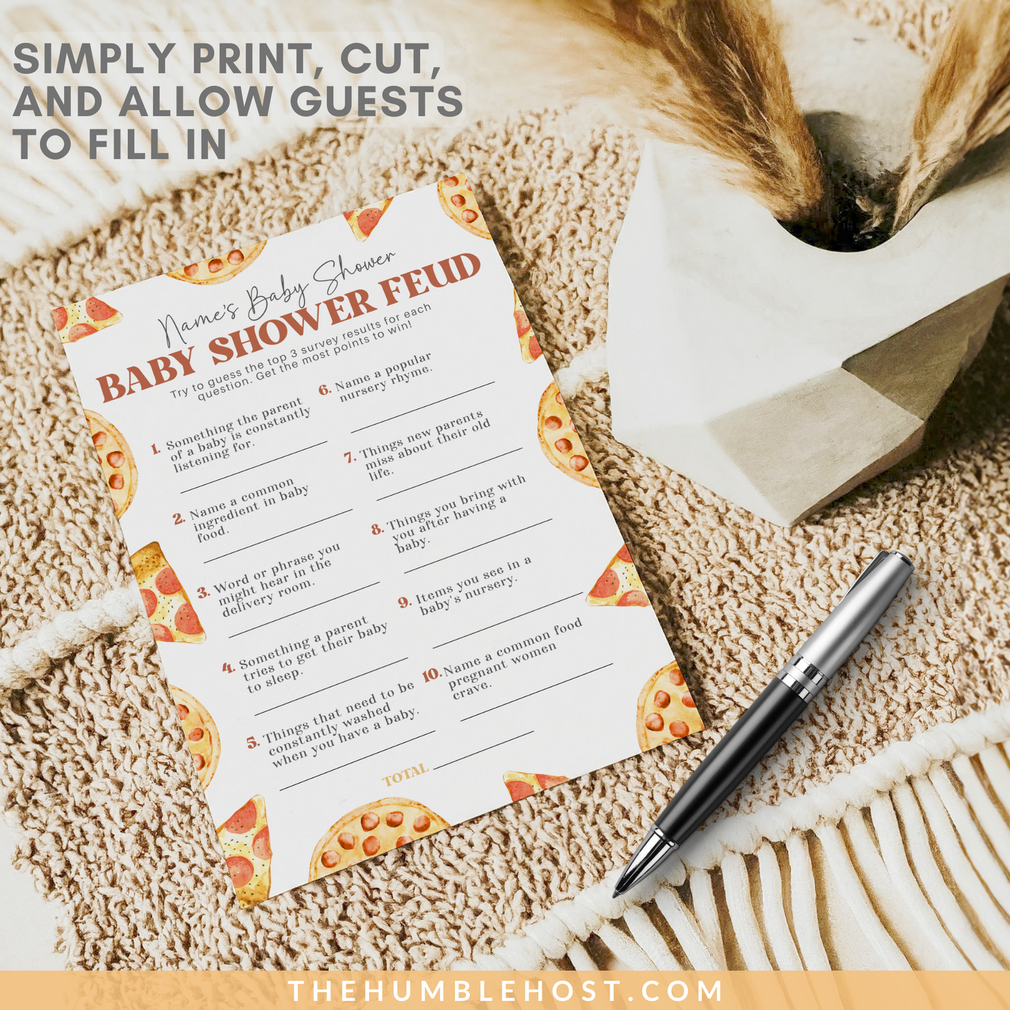 Slice Slice Baby Shower Game, Family Feud Baby Trivia, Pizza Baby Shower Printable Game Template, Gender Neutral Baby Game Editable Template, coed baby shower, editable shower, baby shower trivia, printable games, shower games girl, shower games boy