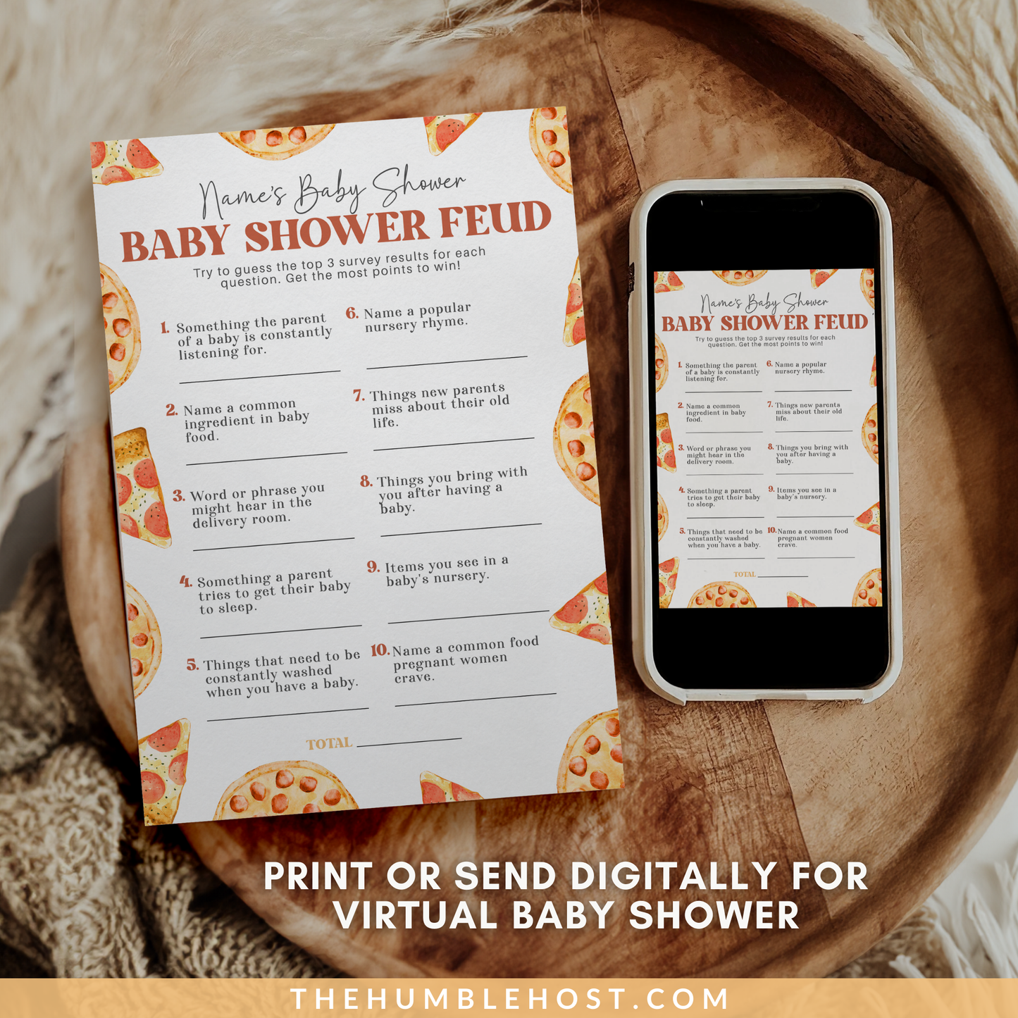 Slice Slice Baby Shower Game, Family Feud Baby Trivia, Pizza Baby Shower Printable Game Template, Gender Neutral Baby Game Editable Template, coed baby shower, editable shower, baby shower trivia, printable games, shower games girl, shower games boy