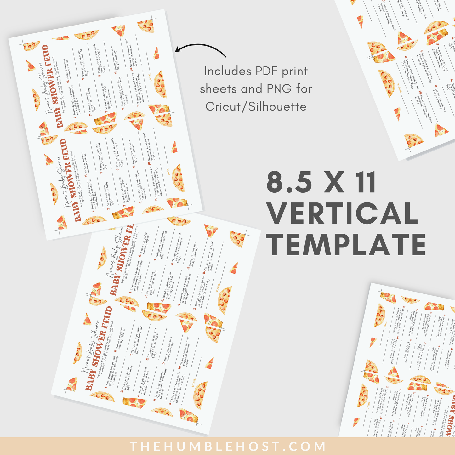 Slice Slice Baby Shower Game, Family Feud Baby Trivia, Pizza Baby Shower Printable Game Template, Gender Neutral Baby Game Editable Template, coed baby shower, editable shower, baby shower trivia, printable games, shower games girl, shower games boy