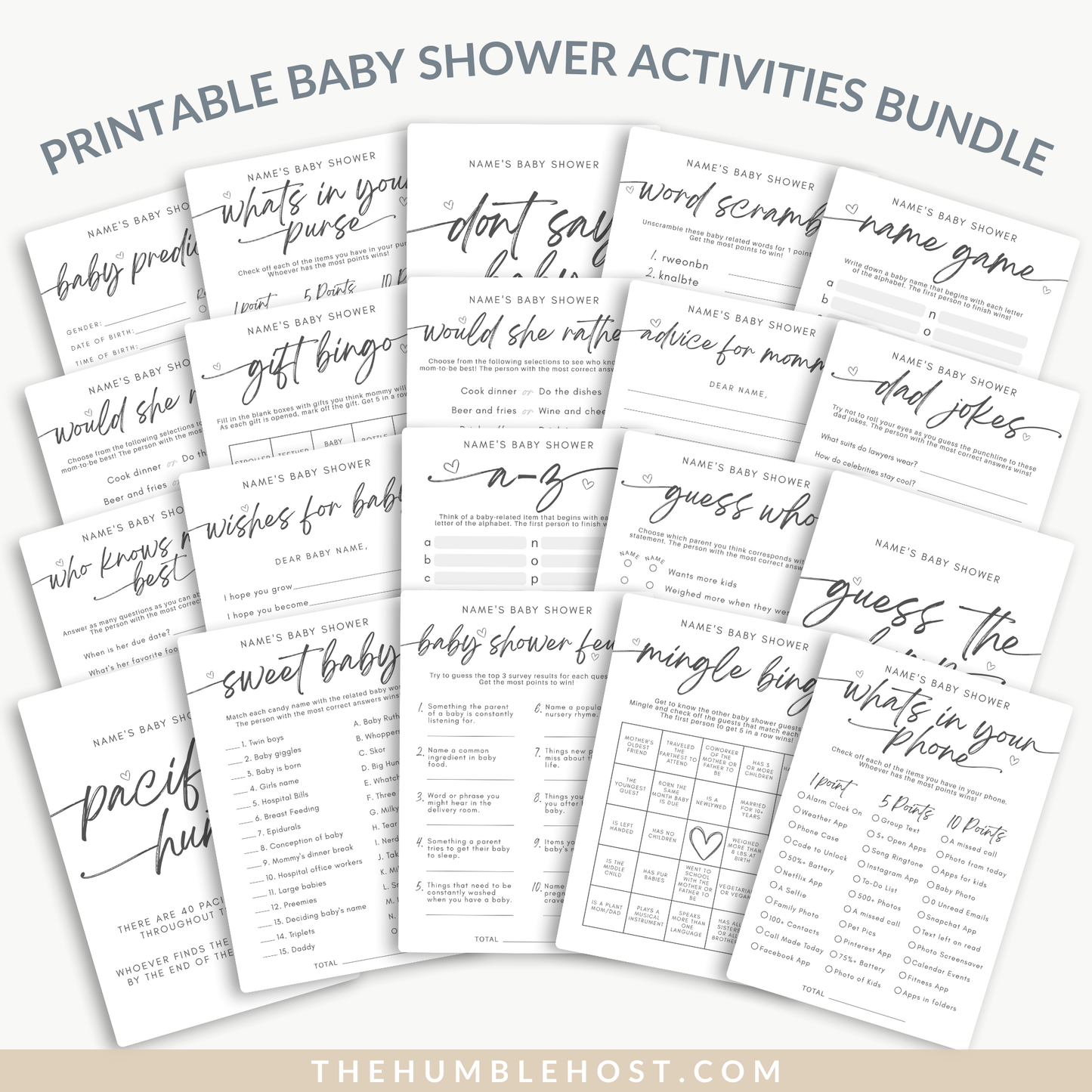 Baby Shower Game Set, Minimalist Shower Games, Gender Neutral Printable Baby game Bundle, Bingo, trivia, baby shower bundle, baby shower signs, editable template, minimal baby shower, modern baby shower, printable baby games, shower game bundle