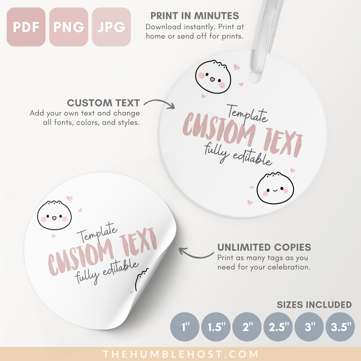 Cute Dumpling Sticker Tags, Printable Little Dumpling Tags, Bao Thank You Tags, Dim Sum Favor Editable Template, Printable Baby Shower, diy party decor, diy party favors, editable tags, thank you stickers, printable stickers, kawaii, dumpling theme