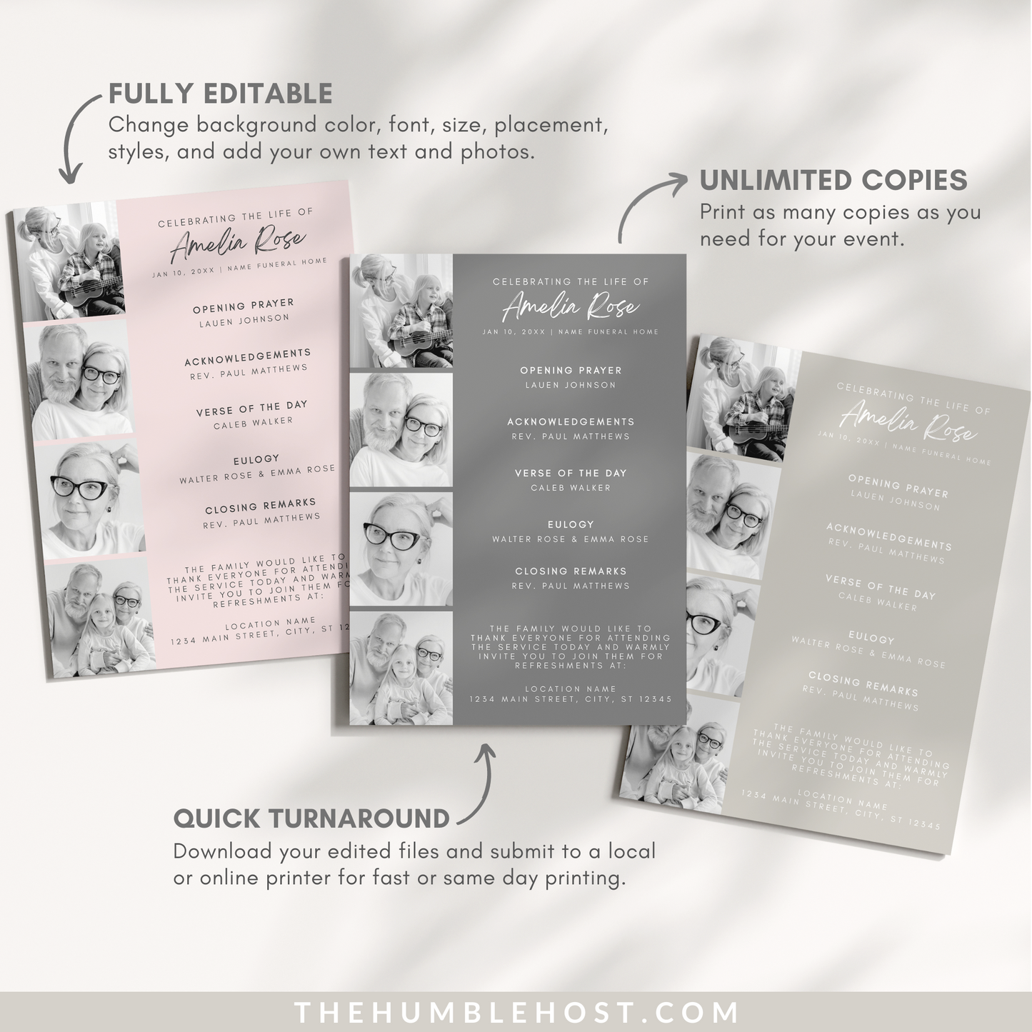 Funeral Program Template, Modern Minimalist Obituary Template for Funeral, Memorial Program, Funeral Program Announcement Editable Printable, ceremony program, funeral brochure, funeral cards, funeral guest book, funeral template, memorial program