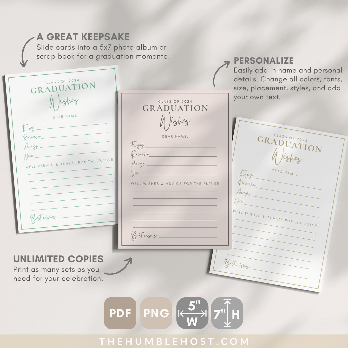 Graduation Advice Cards, Wishes for the Graduate, Class of , Graduation Party, Editable Template, Keepsake, Guest book, Printable, college graduate, congratulations grad, graduation advice, guestbook, party favors, printable game, senior