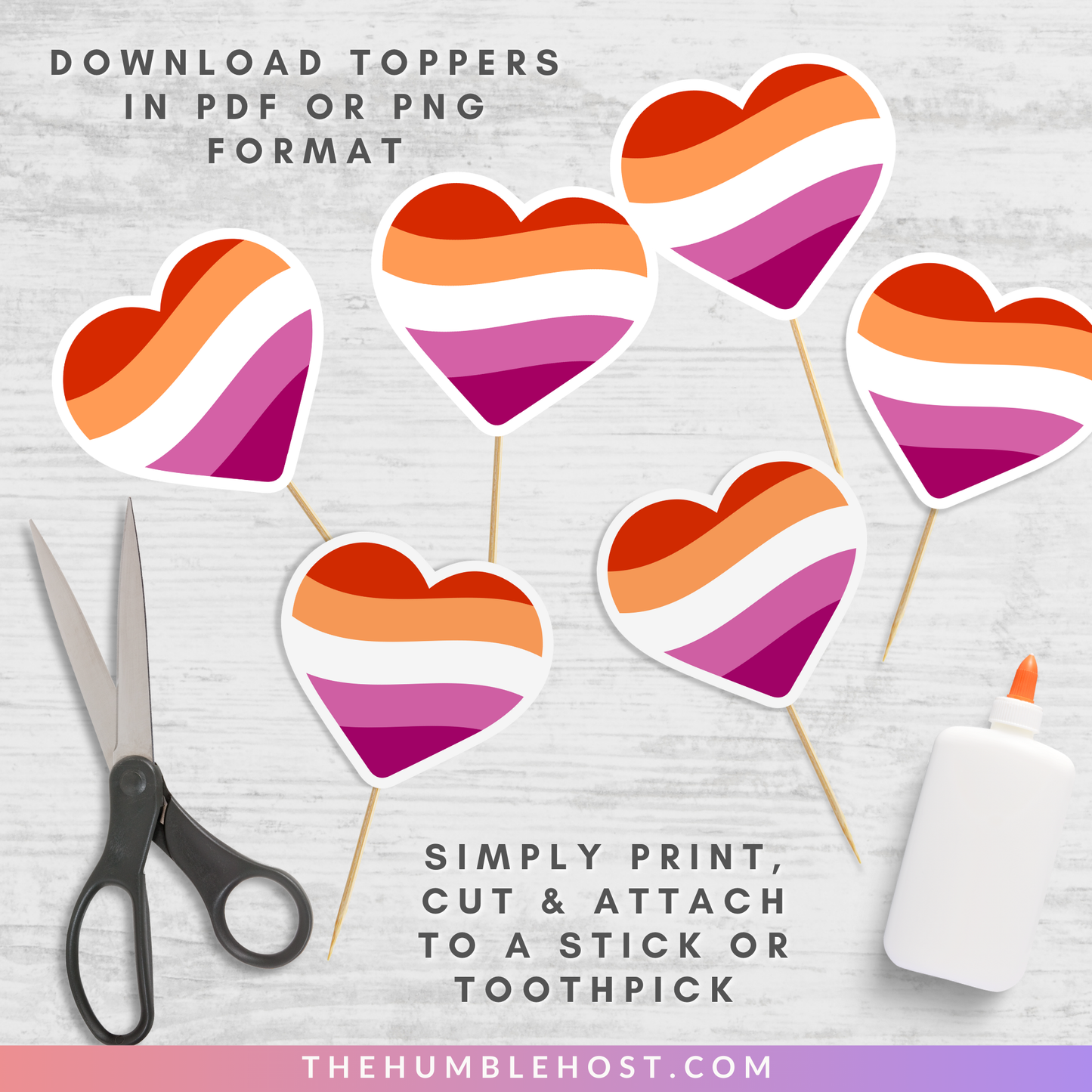 Lesbian Pride Cupcake Toppers, Cupcake Wrappers, Printable LGBTQ Pride Month Party Decor, Lesbian Pride Flag, Lesbian Day of Awareness Party, diy printable party decorations, party favor, lesbian party decor, pride flag cupcake, lesbian pride decor