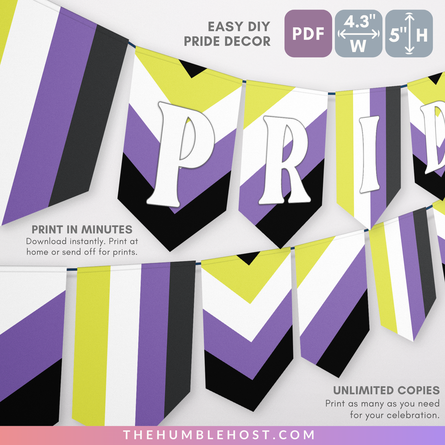 Non-Binary Pride Flag Banner Editable Template, LGBTQ Pride Month Decor, Pride Party Decor, Custom Text Non Binary Flag Bunting, Equality, diy party, inclusive pride, lgbt, non binary pride, non binary flag, non-binary pride flag, non-binary pride