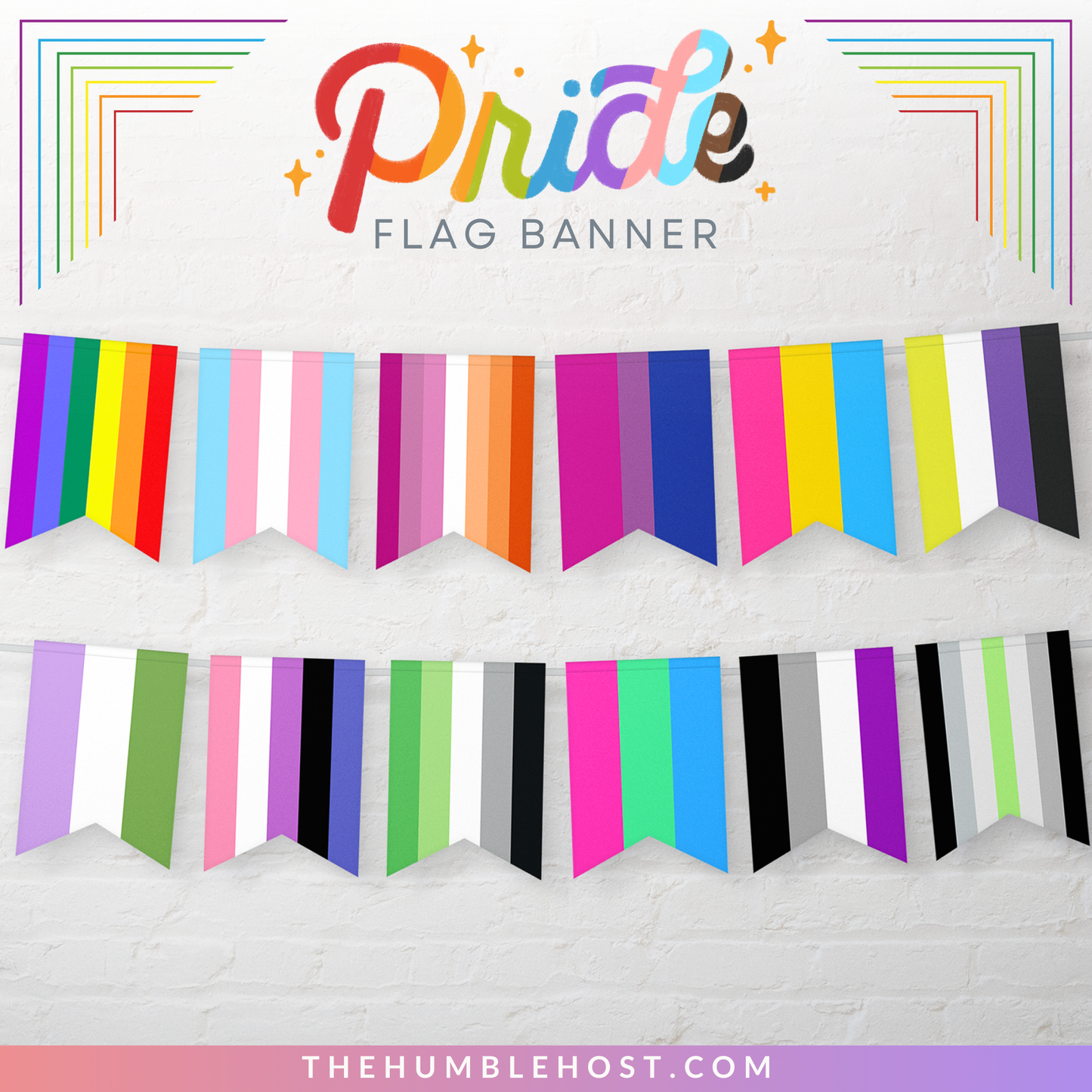 Pride Flag Banner, Printable LGBTQ+ Pride Month Decor, Pride Party Banner, Gay, Lesbian, Transgender, Bisexual, Non Binary, lgbtq pride decor, pride banner, pride parade, pride month banner, queer pride house banner, inclusive pride, gay pride flag
