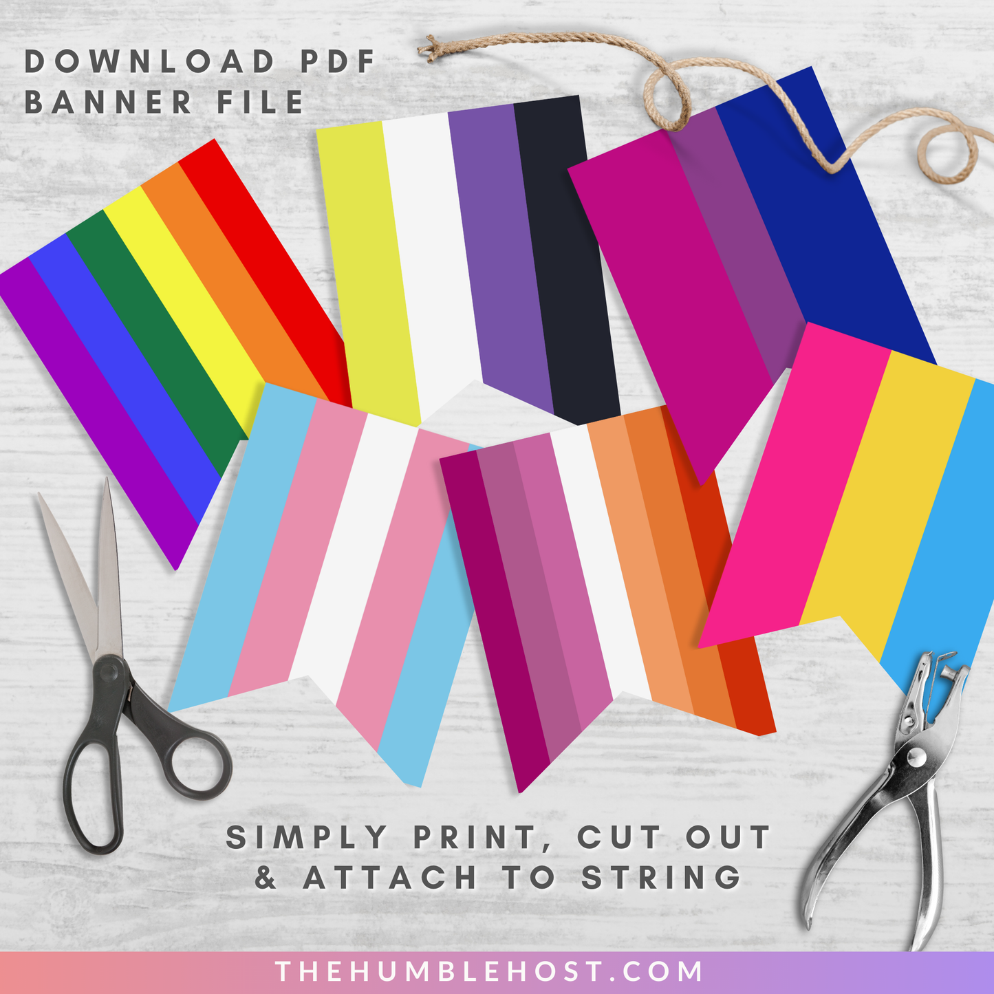 Pride Flag Banner, Printable LGBTQ+ Pride Month Decor, Pride Party Banner, Gay, Lesbian, Transgender, Bisexual, Non Binary, lgbtq pride decor, pride banner, pride parade, pride month banner, queer pride house banner, inclusive pride, gay pride flag