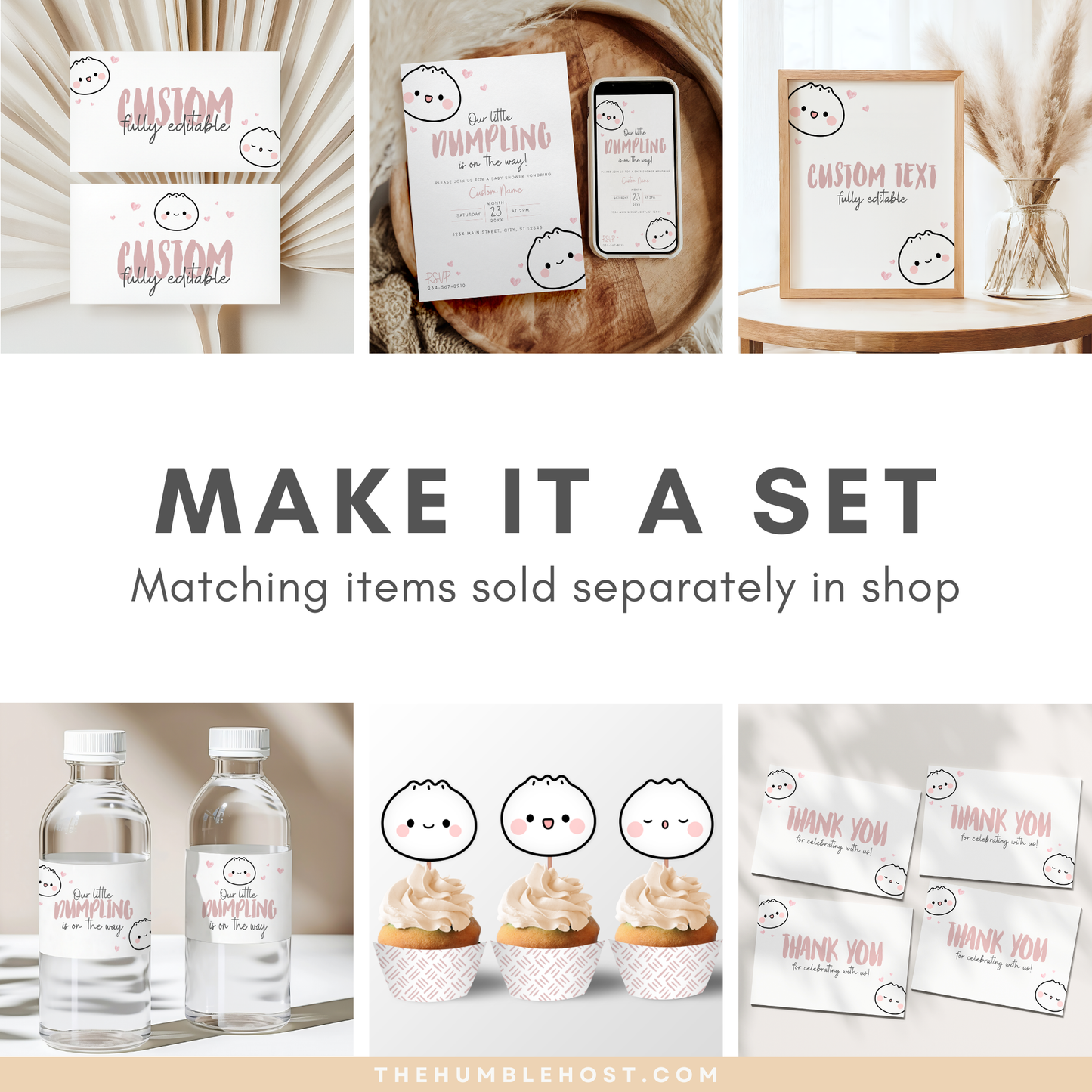 Cute Dumpling Table Signs, Dim Sum Custom Sign, Printable Bao Event Decor Editable Template, DIY Party Decor Little Dumpling Baby Shower Set, diy party decor, editable shower, kawaii, printable template, table signs, sign template, editable sign