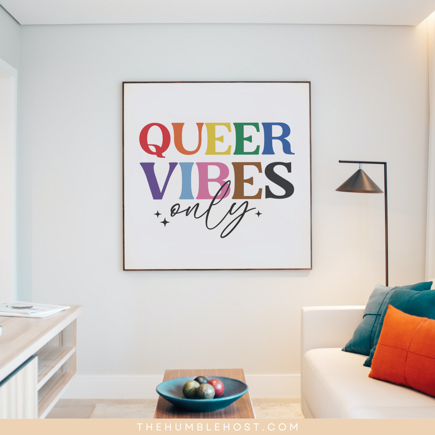 Subtle Pride Wall Art, Retro, Queer Vibes Only, Pride Month Decor, LGBTQ+, Queer, Rainbow, Printable Instant Download, Quote Sign