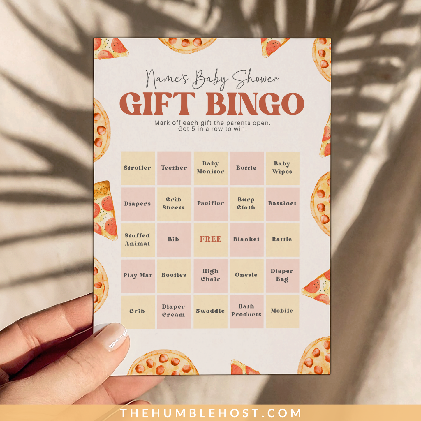 Slice Slice Baby Shower Game, Baby Bingo Game, Pizza Baby Shower Printable Game Template, Gender Neutral Baby Game Editable Template, baby bingo blank, baby bingo card, baby bingo prefilled, printable template, baby shower bingo, baby shower games