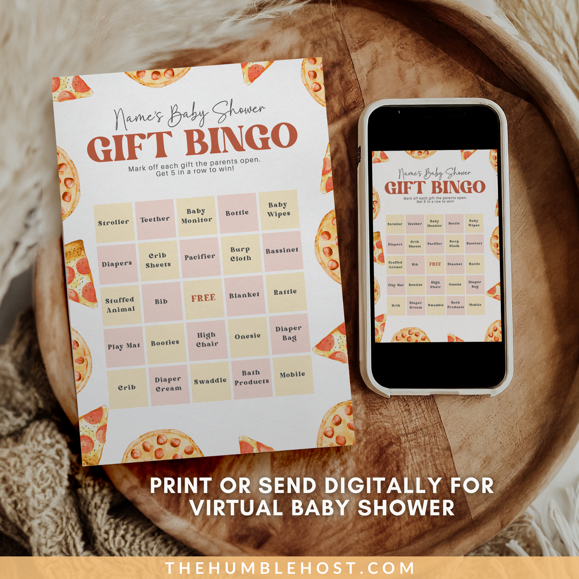 Slice Slice Baby Shower Game, Baby Bingo Game, Pizza Baby Shower Printable Game Template, Gender Neutral Baby Game Editable Template, baby bingo blank, baby bingo card, baby bingo prefilled, printable template, baby shower bingo, baby shower games