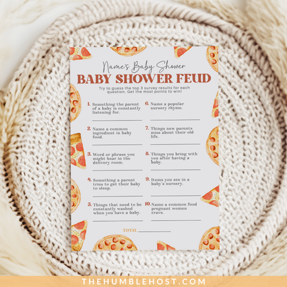 Slice Slice Baby Shower Game, Family Feud Baby Trivia, Pizza Baby Shower Printable Game Template, Gender Neutral Baby Game Editable Template, coed baby shower, editable shower, baby shower trivia,  printable games, shower games girl, shower games boy