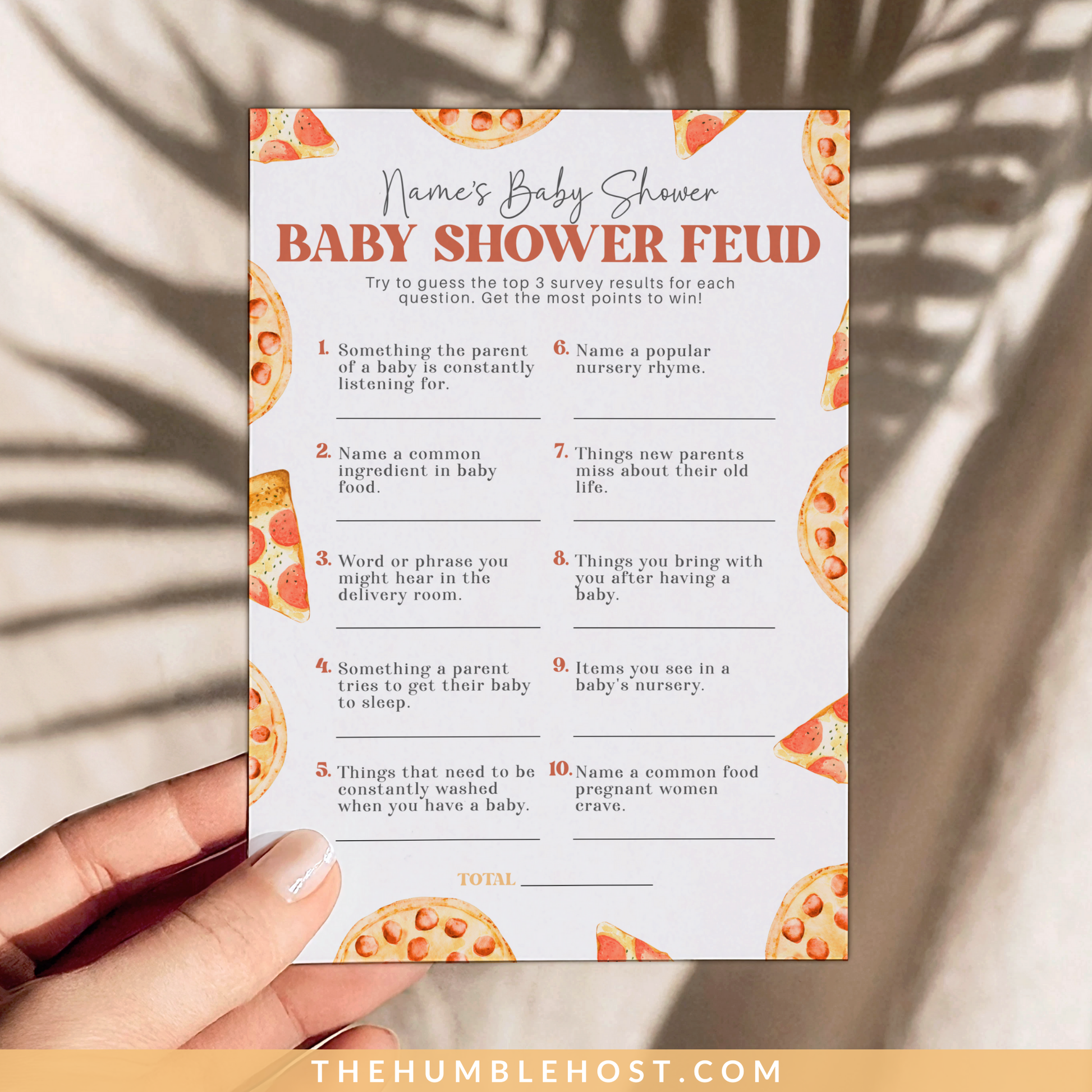 Slice Slice Baby Shower Game, Family Feud Baby Trivia, Pizza Baby Shower Printable Game Template, Gender Neutral Baby Game Editable Template, coed baby shower, editable shower, baby shower trivia,  printable games, shower games girl, shower games boy