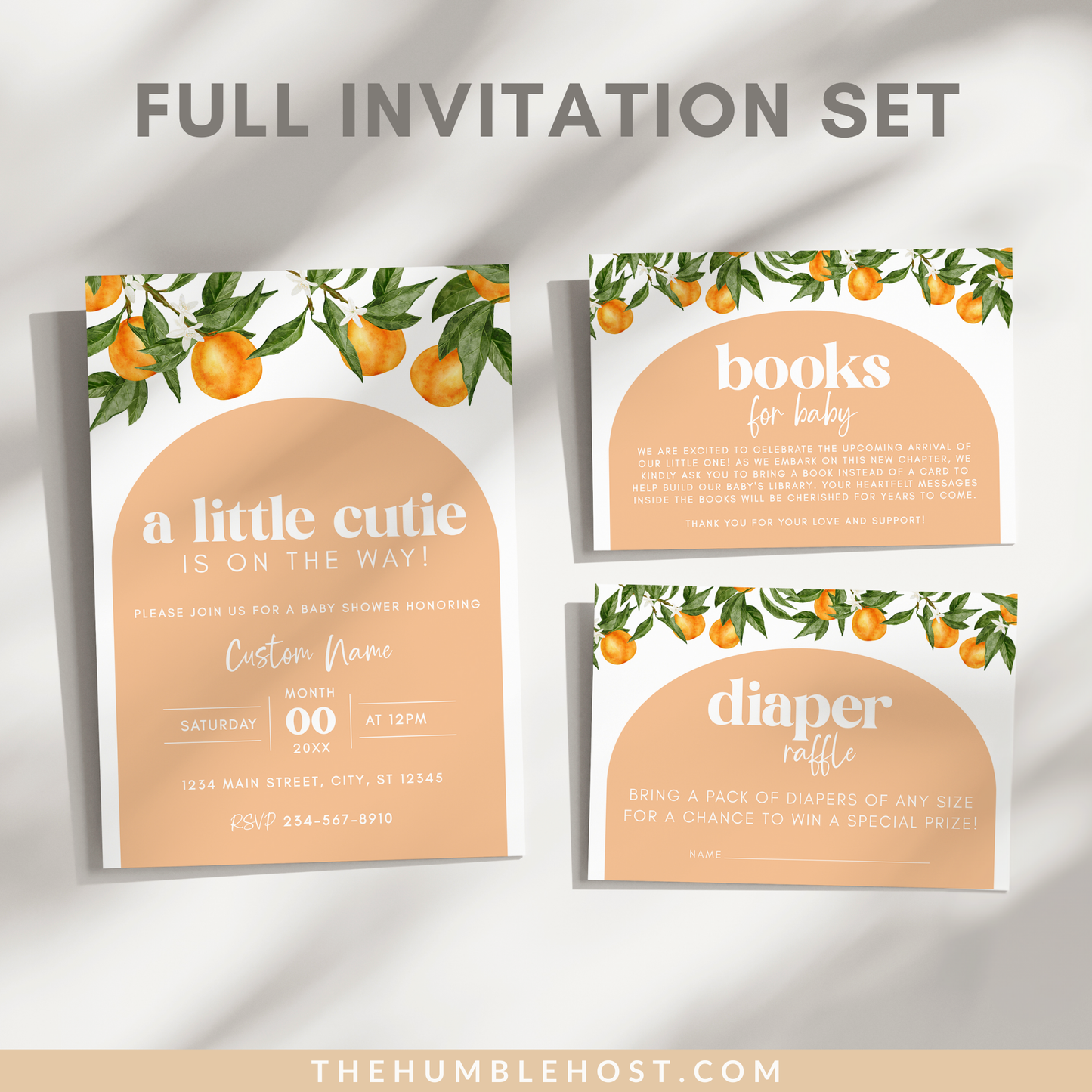 Little Cutie Baby Shower Invitation Set, Editable A Little Cutie Is On The Way, Cutie Book Request Diaper Raffle, Gender Neutral Baby Shower, baby shower bundle, citrus baby shower, little cutie baby, gender neutral, diaper raffle, books for baby