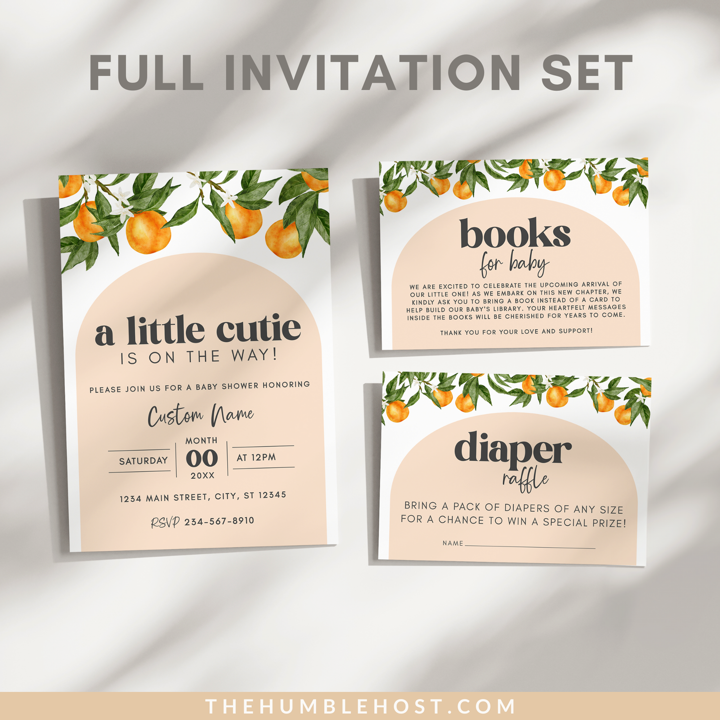 Little Cutie Baby Shower Invitation Set, Editable A Little Cutie Is On The Way, Cutie Book Request Diaper Raffle, Gender Neutral Baby Shower, baby shower bundle, citrus baby shower, little cutie baby, gender neutral, diaper raffle, books for baby