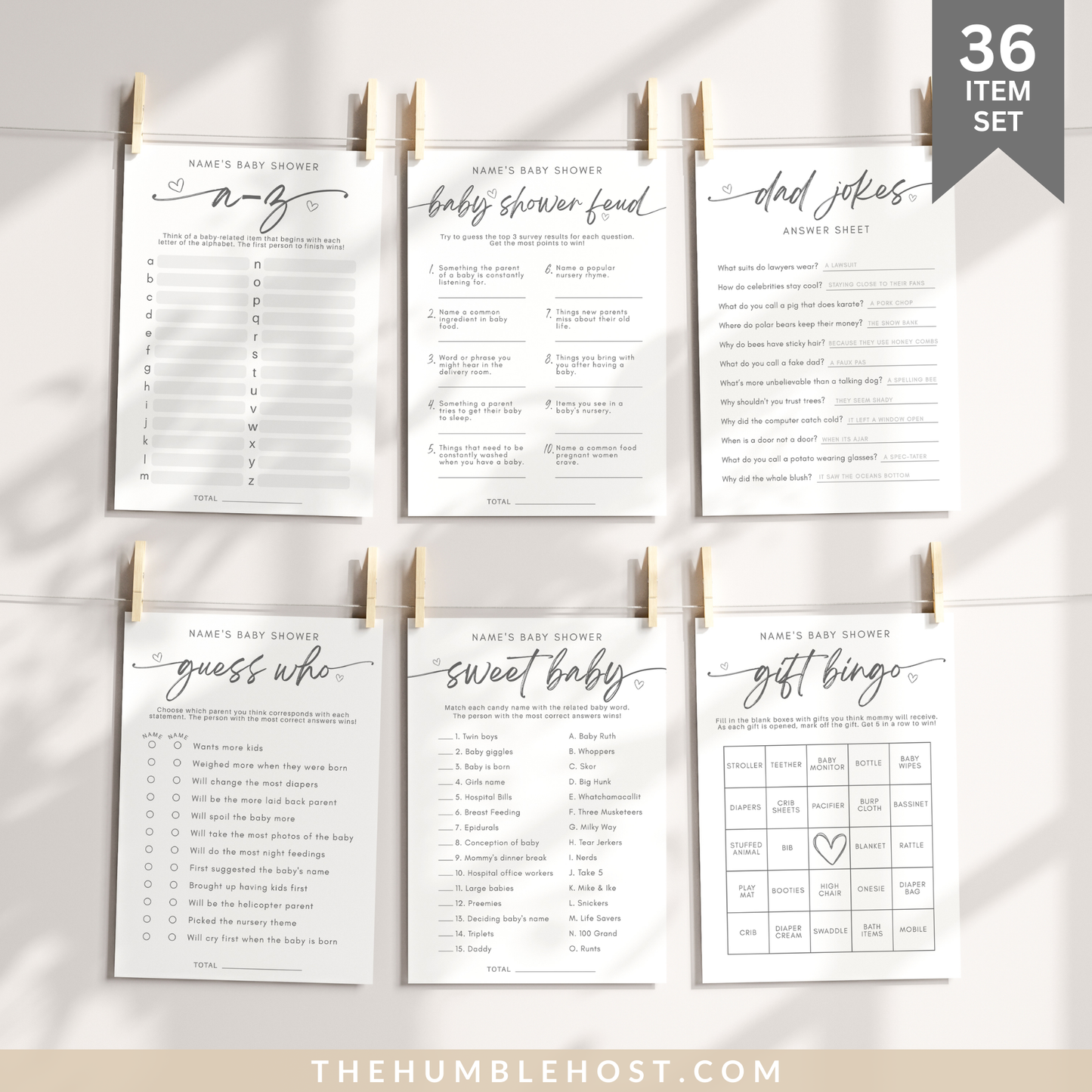 Baby Shower Game Set, Minimalist Shower Games, Gender Neutral Printable Baby game Bundle, Bingo, trivia, baby shower bundle, baby shower signs, editable template, minimal baby shower, modern baby shower, printable baby games, shower game bundle