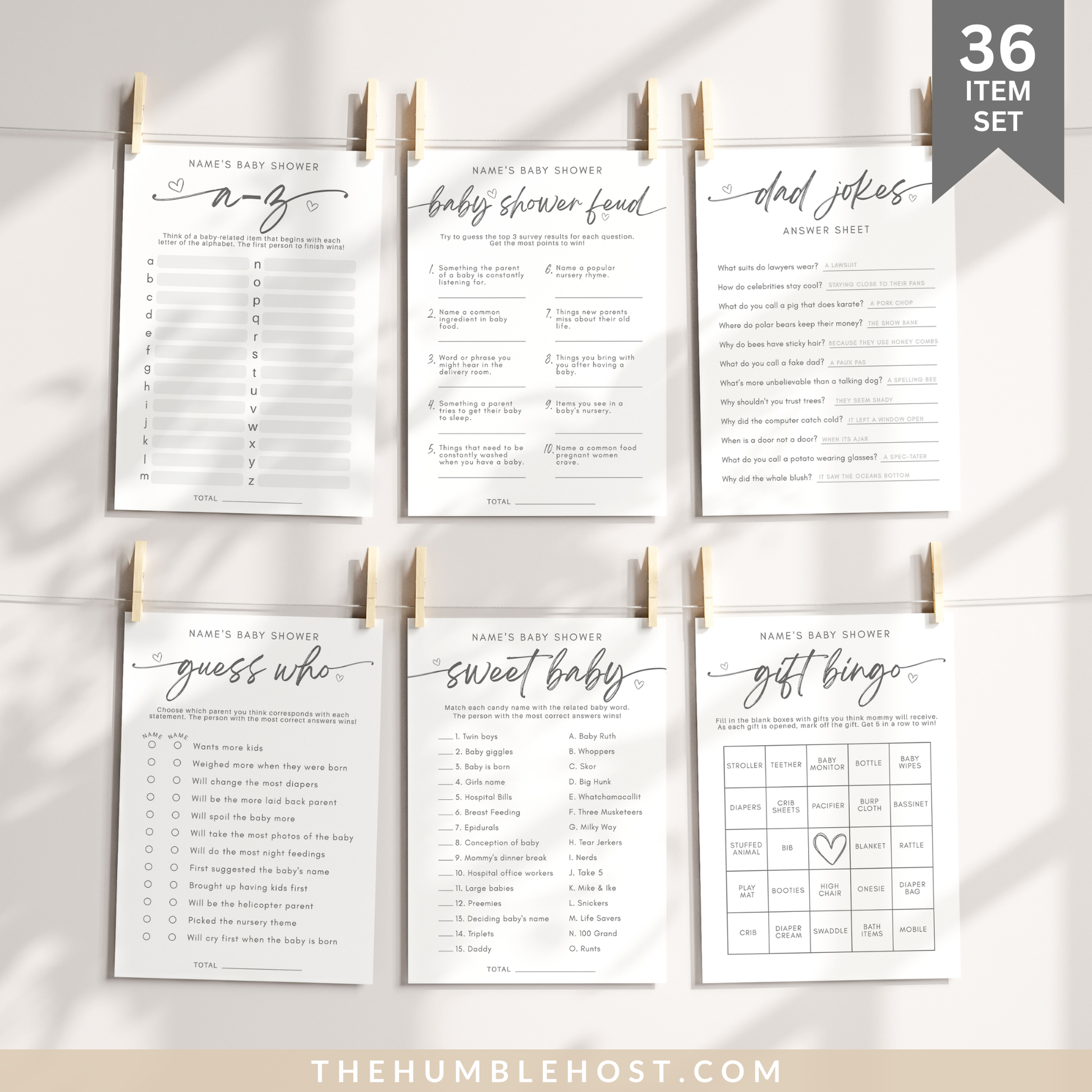 Baby Shower Game Set, Minimalist Shower Games, Gender Neutral Printable Baby game Bundle, Bingo, trivia, baby shower bundle, baby shower signs, editable template, minimal baby shower, modern baby shower, printable baby games, shower game bundle