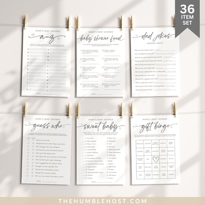 Baby Shower Game Set, Minimalist Shower Games, Gender Neutral Printable Baby game Bundle, Bingo, trivia, baby shower bundle, baby shower signs, editable template, minimal baby shower, modern baby shower, printable baby games, shower game bundle
