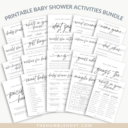 Baby Shower Game Set, Minimalist Shower Games, Gender Neutral Printable Baby game Bundle, Bingo, trivia, baby shower bundle, baby shower signs, editable template, minimal baby shower, modern baby shower, printable baby games, shower game bundle