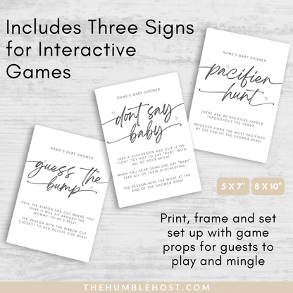 Baby Shower Game Set, Minimalist Shower Games, Gender Neutral Printable Baby game Bundle, Bingo, trivia, baby shower bundle, baby shower signs, editable template, minimal baby shower, modern baby shower, printable baby games, shower game bundle
