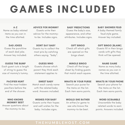 Baby Shower Game Set, Minimalist Shower Games, Gender Neutral Printable Baby game Bundle, Bingo, trivia, baby shower bundle, baby shower signs, editable template, minimal baby shower, modern baby shower, printable baby games, shower game bundle