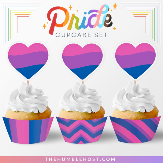 Bisexual Pride Cupcake Toppers, Cupcake Wrappers, Printable LGBTQ Pride Month Party Supplies, Bisexual Flag Pride Party Decor, DIY Bi Pride, printable decorations, party favor, food favor, bisexual party decor, pride flag cupcake, bisexual party flag