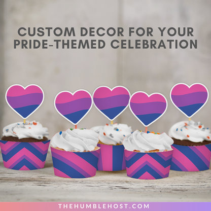 Bisexual Pride Cupcake Toppers, Cupcake Wrappers, Printable LGBTQ Pride Month Party Supplies, Bisexual Flag Pride Party Decor, DIY Bi Pride, printable decorations, party favor, food favor, bisexual party decor, pride flag cupcake, bisexual party flag