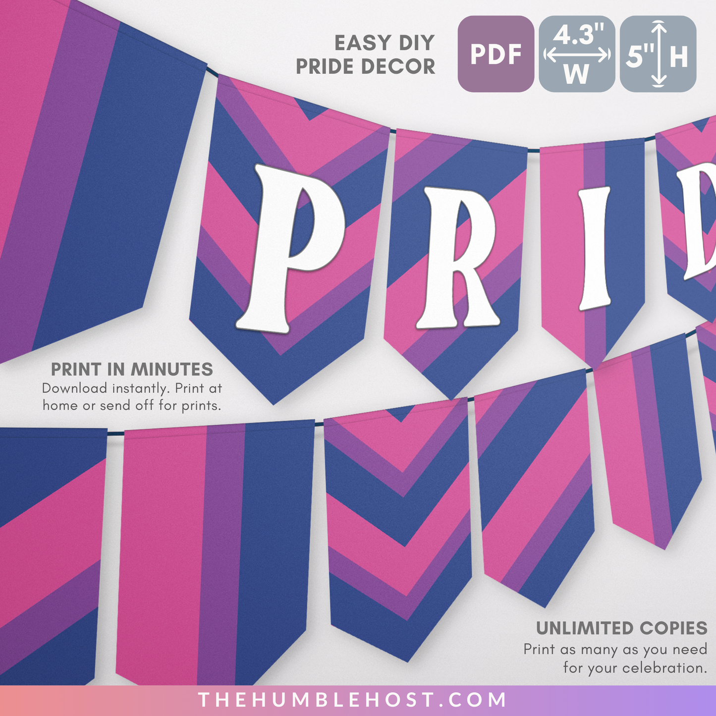 Bisexual Pride Flag Printable Banner for LGBTQ Pride Month, Pride Party Decor Editable Template, Custom Text Bi Pride Flag Bunting, Equality, pride flag banner, diy party, bisexual flag, pride month decor, pride parade decor, inclusive pride banner