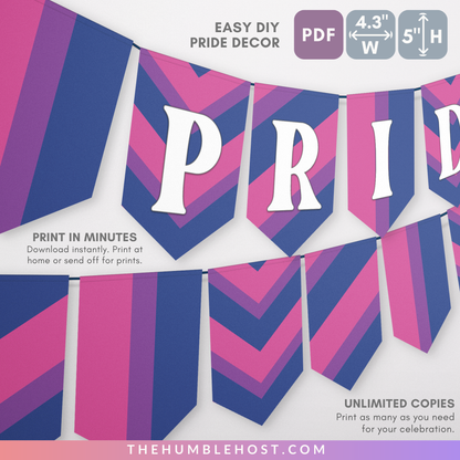 Bisexual Pride Flag Printable Banner for LGBTQ Pride Month, Pride Party Decor Editable Template, Custom Text Bi Pride Flag Bunting, Equality, pride flag banner, diy party, bisexual flag, pride month decor, pride parade decor, inclusive pride banner