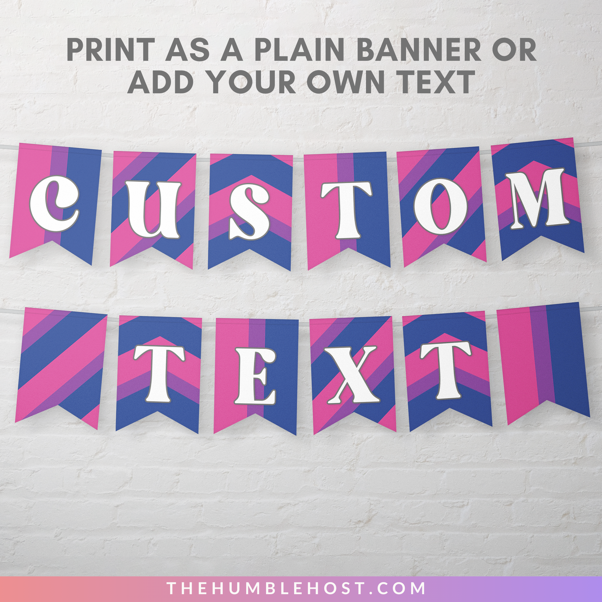 Bisexual Pride Flag Printable Banner for LGBTQ Pride Month, Pride Party Decor Editable Template, Custom Text Bi Pride Flag Bunting, Equality, pride flag banner, diy party, bisexual flag, pride month decor, pride parade decor, inclusive pride banner