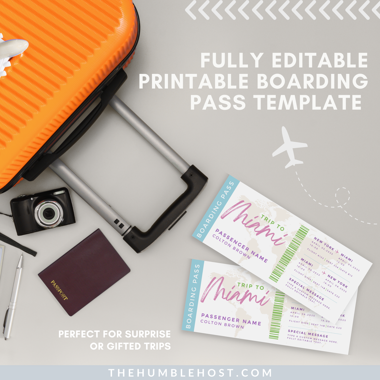 Editable Boarding Pass Template, Printable Boarding Pass, Customizable Plane Tickets Surprise Trip, Airplane Ticket Gift, travel gift ideas, editable template, surprise ticket, travel gift card, airline ticket, custom boarding pass, travel itinerary