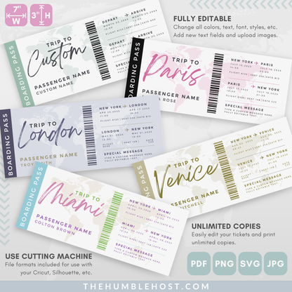 Editable Boarding Pass Template, Printable Boarding Pass, Customizable Plane Tickets Surprise Trip, Airplane Ticket Gift, travel gift ideas, editable template, surprise ticket, travel gift card, airline ticket, custom boarding pass, travel itinerary