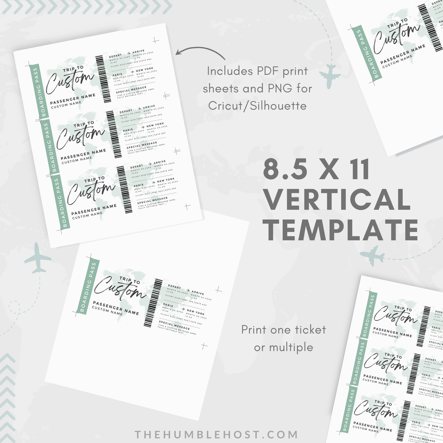 Editable Boarding Pass Template, Printable Boarding Pass, Customizable Plane Tickets Surprise Trip, Airplane Ticket Gift, travel gift ideas, editable template, surprise ticket, travel gift card, airline ticket, custom boarding pass, travel itinerary