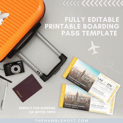 Editable Boarding Pass Template, Printable Boarding Pass, Customizable Plane Tickets Surprise Trip, Airplane Ticket Gift, travel gift ideas, editable template, surprise ticket, travel gift card, airline ticket, custom boarding pass, travel itinerary