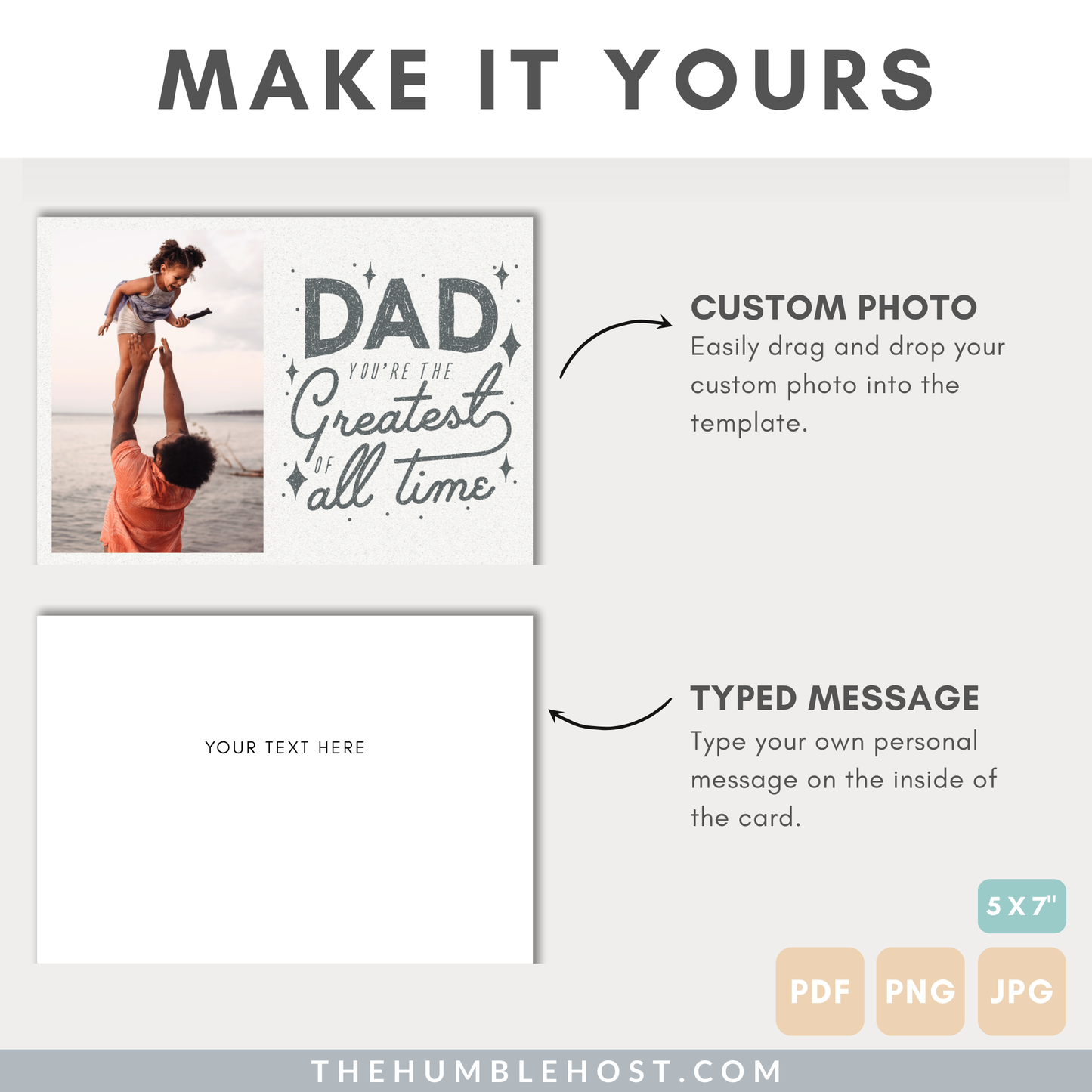 Card for Dad, Printable Custom Photo Greeting Card Template, Personalized Fathers Day Birthday Card, Gift For Dad, Instant Download, card for stepdad, custom dad card, keepsake card, father birthday card, for dad from kids, happy fathers day for him