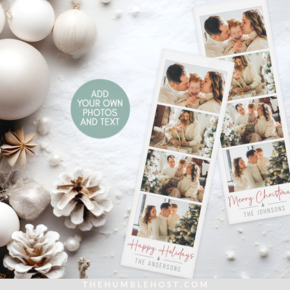 Photo Strip Christmas Card, Photo Booth Template, Custom Photo Photobooth Template, Personalized Bookmark Template, Happy Holidays, Book Lover Gift, Christmas Card, Photo Bookmark, Photo Christmas Card, Printable Bookmark, Unique Gifts