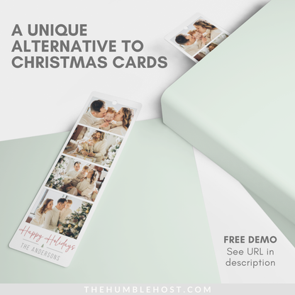 Photo Strip Christmas Card, Photo Booth Template, Custom Photo Photobooth Template, Personalized Bookmark Template, Happy Holidays, Book Lover Gift, Christmas Card, Photo Bookmark, Photo Christmas Card, Printable Bookmark, Unique Gifts