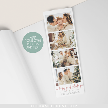 Photo Strip Christmas Card, Photo Booth Template, Custom Photo Photobooth Template, Personalized Bookmark Template, Happy Holidays, Book Lover Gift, Christmas Card, Photo Bookmark, Photo Christmas Card, Printable Bookmark, Unique Gifts