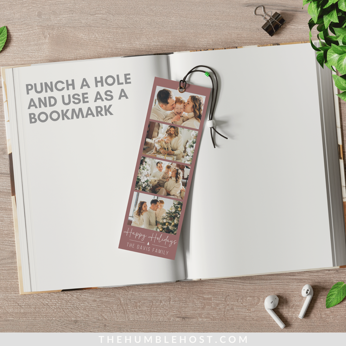 Photo Strip Christmas Card, Photo Booth Template, Custom Photo Photobooth Template, Personalized Bookmark Template, Happy Holidays, Book Lover Gift, Christmas Card, Photo Bookmark, Photo Christmas Card, Printable Bookmark, Unique Gifts