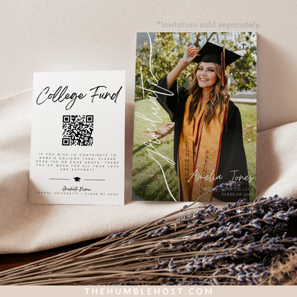 QR Code College Fund Graduation Insert, Printable Graduation College Fund Insert Editable Template, graduation enclosure, graduation gift, graduation qr code, graduation registry, graduation template, high school grad, invitation insert card