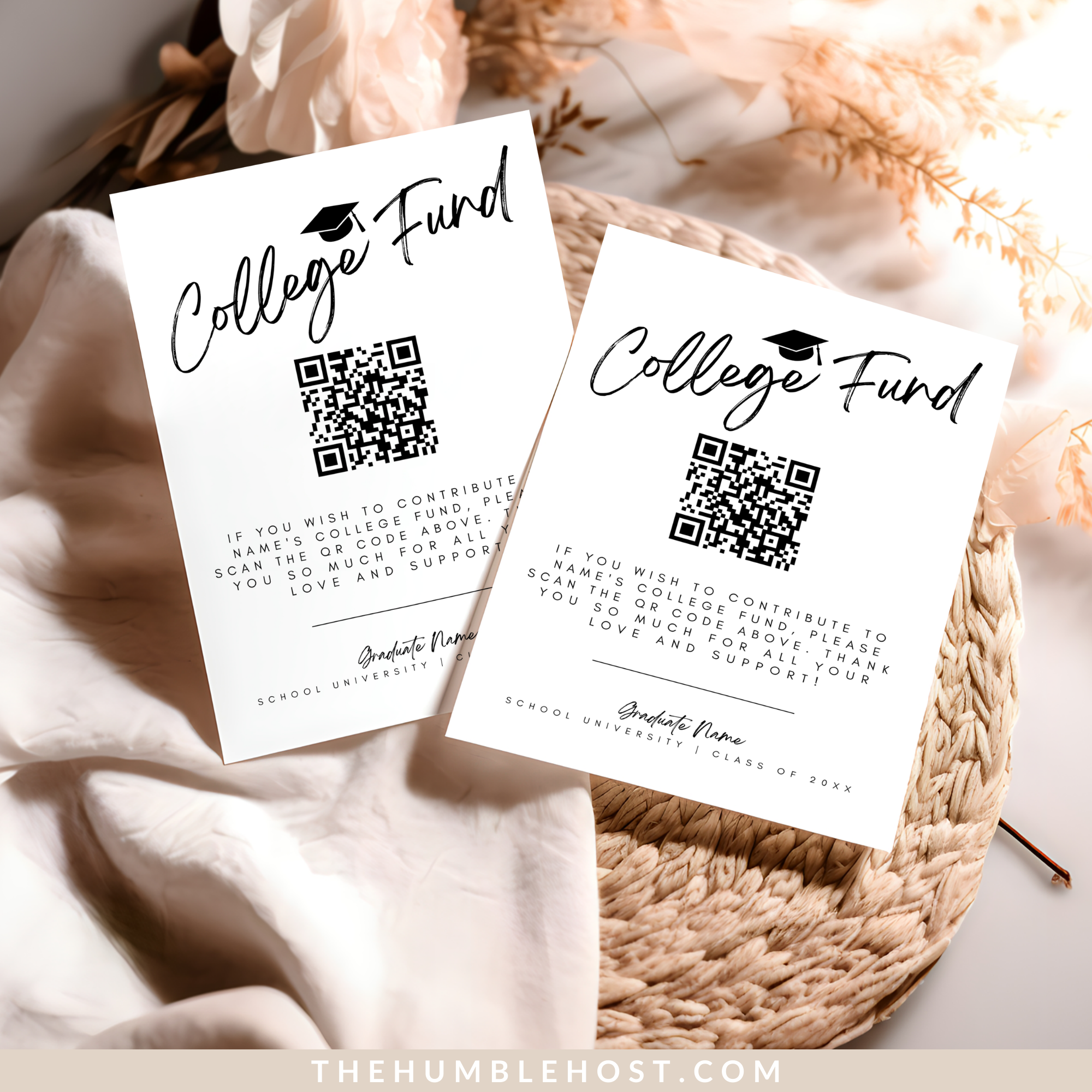 College Fund QR Code Graduation Insert | Editable Template | Printable ...