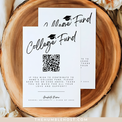 QR Code College Fund Graduation Insert, Printable Graduation College Fund Insert Editable Template, graduation enclosure, graduation gift, graduation qr code, graduation registry, graduation template, high school grad, invitation insert card