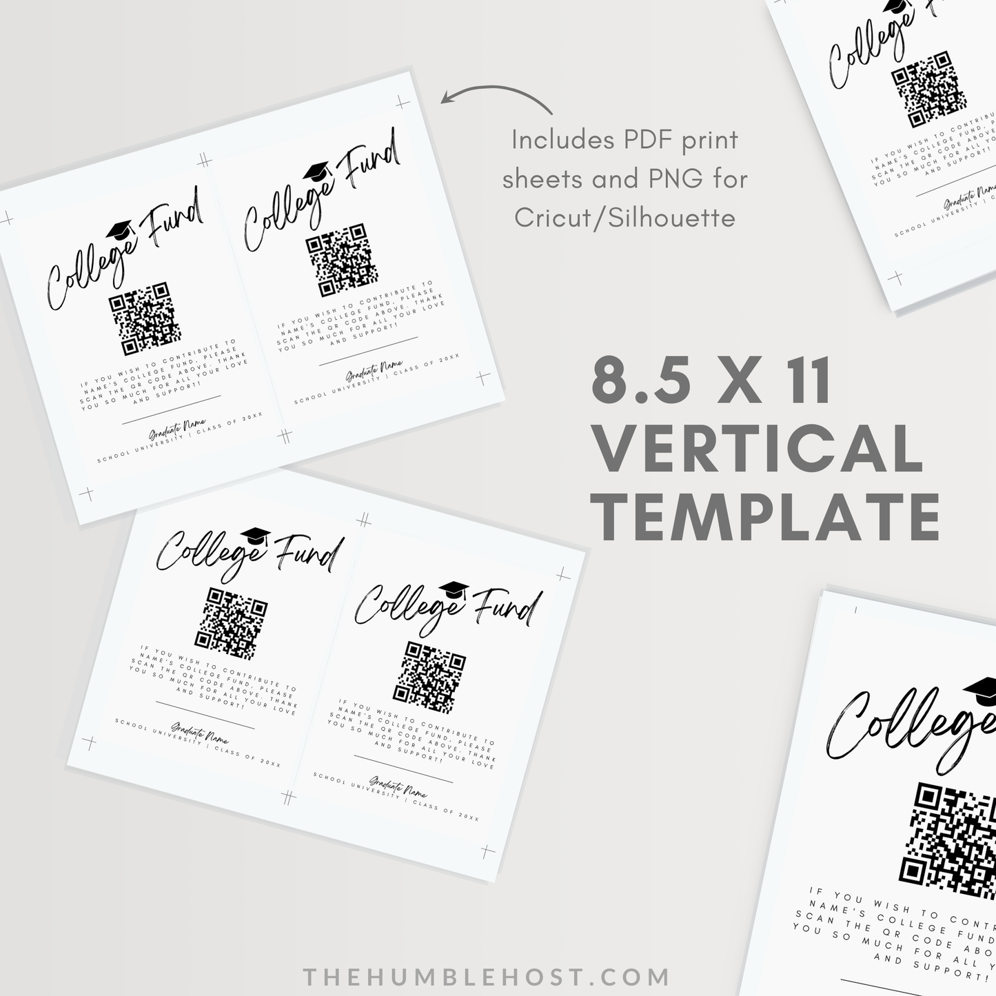 QR Code College Fund Graduation Insert, Printable Graduation College Fund Insert Editable Template, graduation enclosure, graduation gift, graduation qr code, graduation registry, graduation template, high school grad, invitation insert card