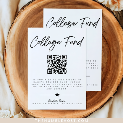 QR Code College Fund Graduation Insert, Printable Graduation College Fund Insert Editable Template, graduation enclosure, graduation gift, graduation qr code, graduation registry, graduation template, high school grad, invitation insert card