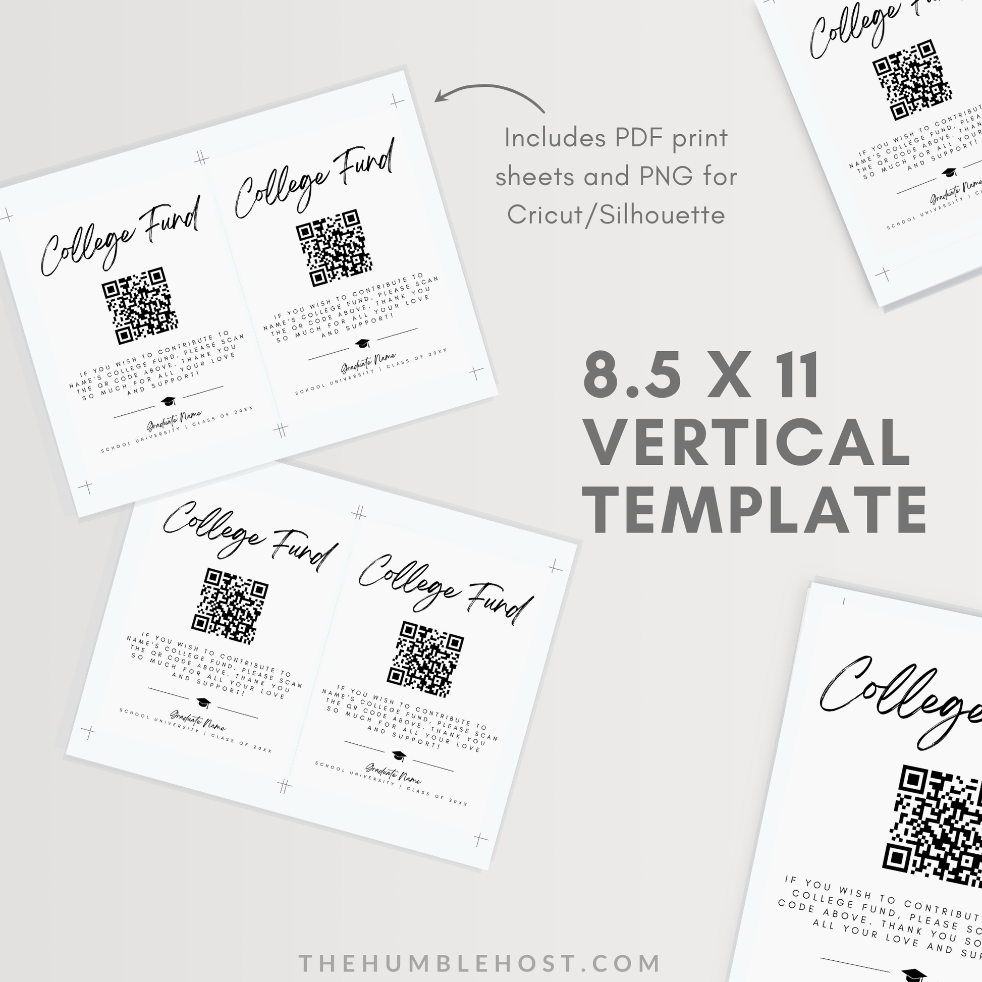 QR Code College Fund Graduation Insert, Printable Graduation College Fund Insert Editable Template, graduation enclosure, graduation gift, graduation qr code, graduation registry, graduation template, high school grad, invitation insert card