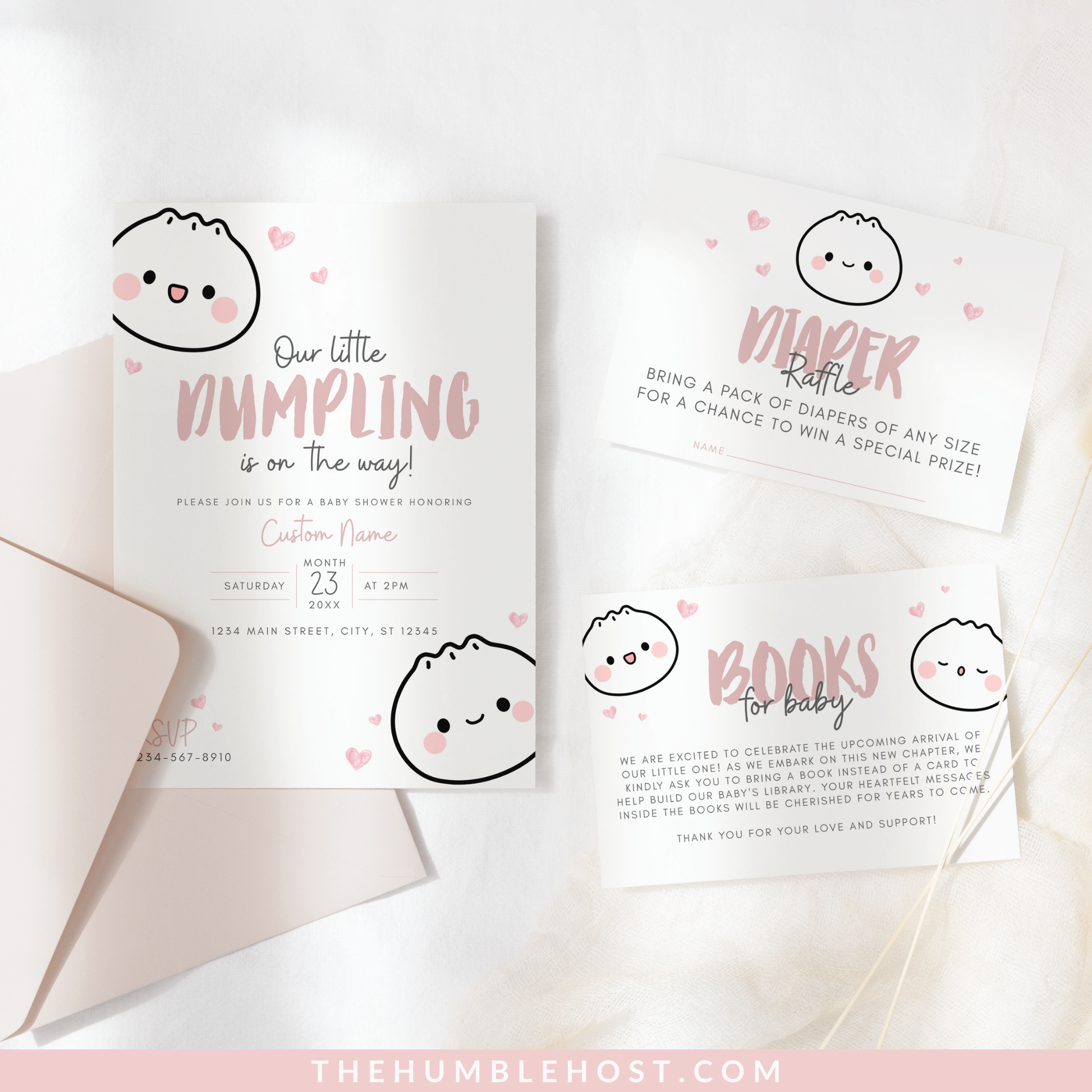 Little Dumpling Baby Shower Invitation Set, Dumpling Baby Shower Invitation, Bao Dumpling Baby Shower Bundle, Books for Baby, Diaper Raffle, baby shower bundle, baby shower suite, baby sprinkle, welcome baby, editable template, baby shower invite