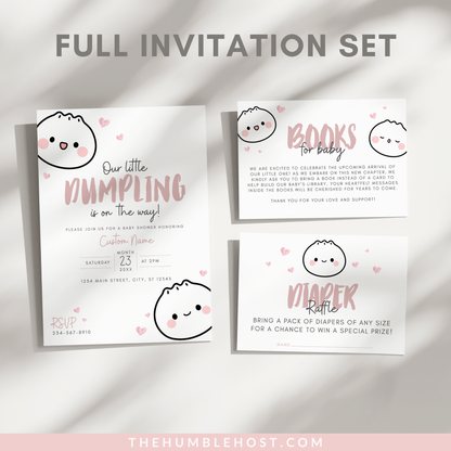 Little Dumpling Baby Shower Invitation Set, Dumpling Baby Shower Invitation, Bao Dumpling Baby Shower Bundle, Books for Baby, Diaper Raffle, baby shower bundle, baby shower suite, baby sprinkle, welcome baby, editable template, baby shower invite