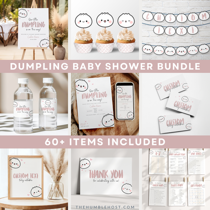 Little Dumpling Baby Shower Bundle, Cute Dumpling Baby Shower Set Bao Dim Sum Baby Sprinkle, Fully Editable Baby Shower Template Bundle Printable, shower decorations, kawaii, editable template, baby shower decor, coed baby shower, baby shower girl